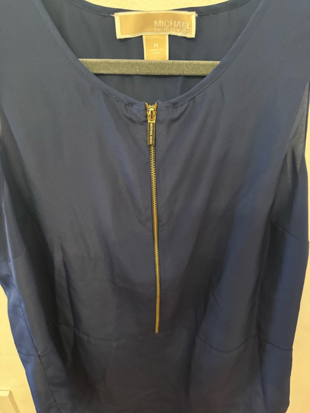 Michael Kors Navy Sleeveless Top with Gold Zip